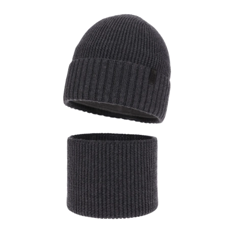 Czapka i komin dla chłopca, zimowy komplet, 100% wełniany merino, z podszyciem z wełny merino, szary Harbin-2