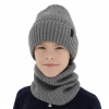 Czapka i komin dla chłopca, zimowy komplet, 100% wełniany merino, z podszyciem z wełny merino, szary Harbin-1