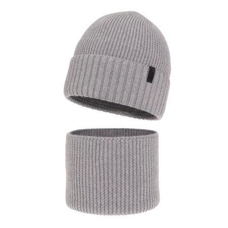 Czapka i komin dla chłopca, zimowy komplet, 100% wełniany merino, z podszyciem z wełny merino, szary Harbin-2