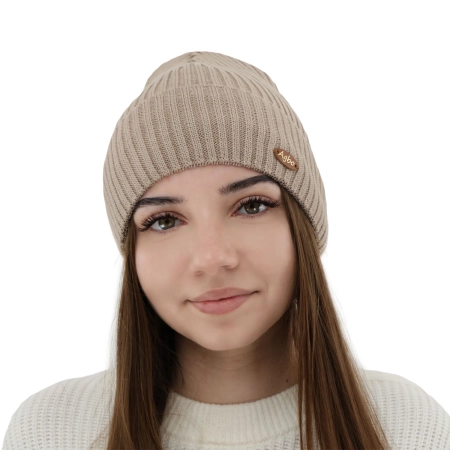 Czapka zimowa damska, beżowa, z wełną merino Shila-1