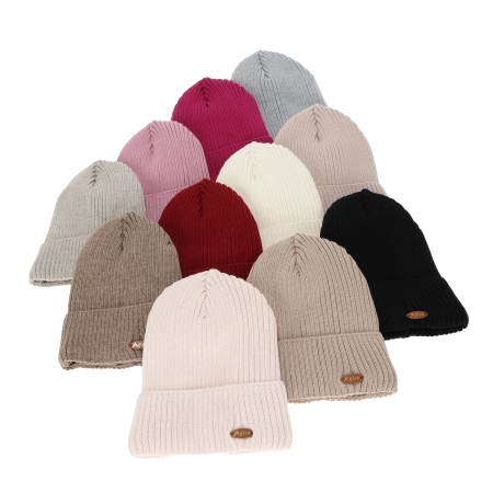 Czapka zimowa damska, beżowa, z wełną merino Shila-4
