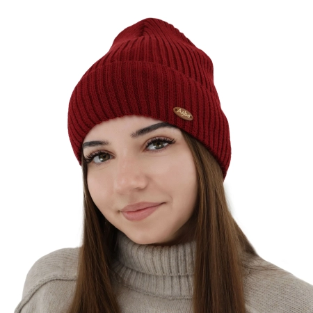 Czapka zimowa damska, beżowa, z wełną merino Shila-6