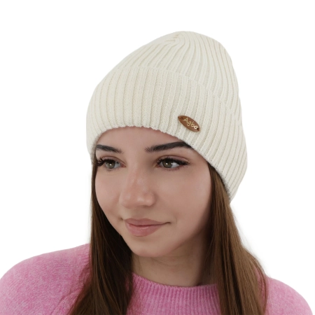 Czapka zimowa damska, beżowa, z wełną merino Shila-7