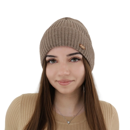 Czapka zimowa damska, beżowa, z wełną merino Shila-11