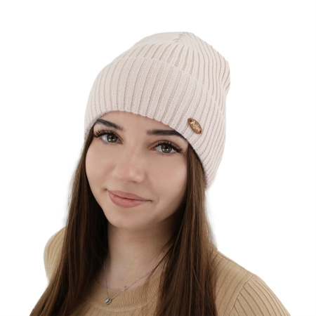 Czapka zimowa damska, jasnoróżowa, z wełną merino Shila-1