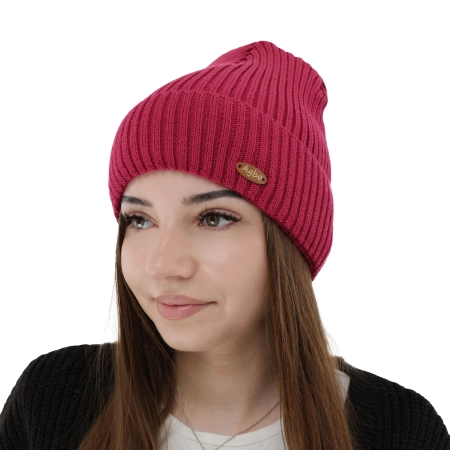 Czapka zimowa damska, jasnoróżowa, z wełną merino Shila-5