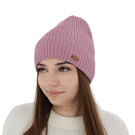 Czapka zimowa damska, jasnoróżowa, z wełną merino Shila-11