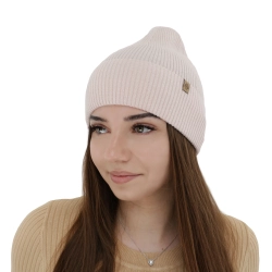 Czapka jesienna, wiosenna damska, jasnoróżowa, wełna merino z kaszmirem, Alineta-1