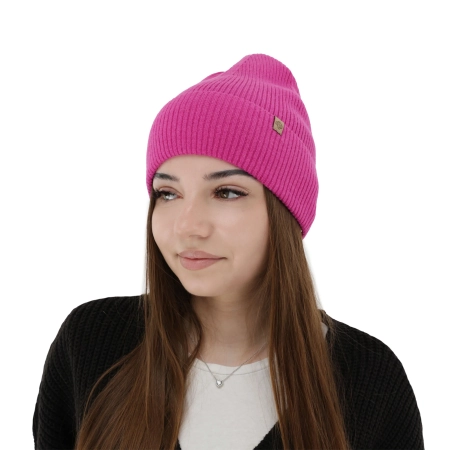 Czapka jesienna, wiosenna damska, jasnoróżowa, wełna merino z kaszmirem, Alineta-7