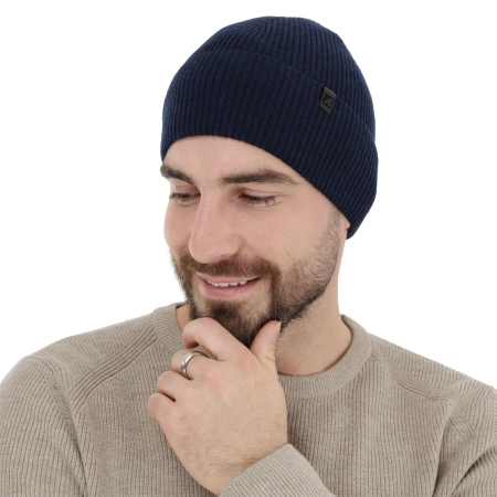 Czapka jesienna, wiosenna męska, granatowa, z wełny merino z kaszmirem, Azuryt-3