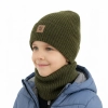 Czapka i komin dla chłopca, jesienny, wiosenny komplet khaki 100% wełniany merino Vanto-1