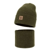 Czapka i komin dla chłopca, jesienny, wiosenny komplet khaki 100% wełniany merino Vanto-2