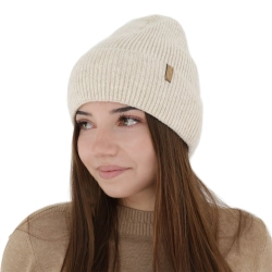 Czapka zimowa damska, jasnobeżowa, z wełną merino Tahoe-1