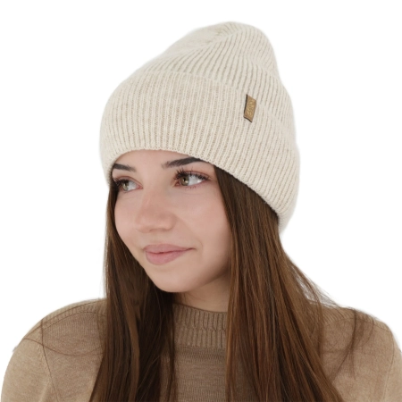 Czapka zimowa damska, jasnobeżowa, z wełną merino Tahoe-1