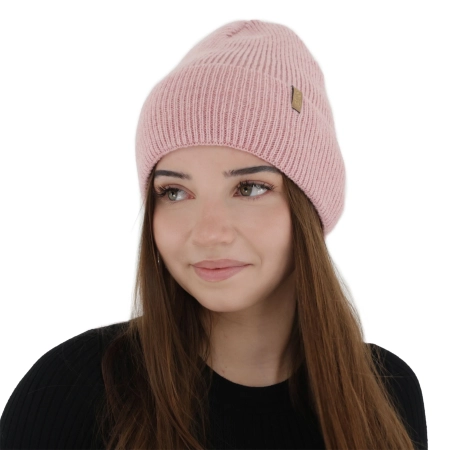 Czapka zimowa damska, różowa, z wełną merino Tahoe-1