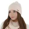 Czapka jesienna, wiosenna damska, jasnoróżowa, 100% wełniana merino, Flerra-1