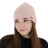 Czapka jesienna, wiosenna damska, różowa, 100% wełniana merino, Flerra-1