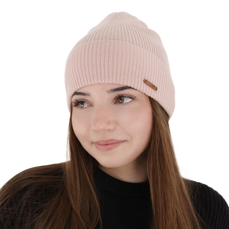 Czapka jesienna, wiosenna damska, różowa, 100% wełniana merino, Flerra-1