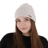 Czapka jesienna, wiosenna damska, beżowa, 100% wełniana merino, Flerra-1