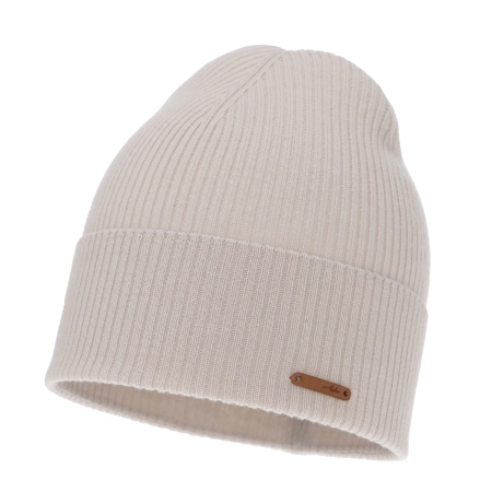 Czapka jesienna, wiosenna damska, beżowa, 100% wełniana merino, Flerra-2