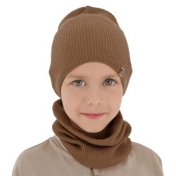 Czapka i komin dla chłopca jesienny, wiosenny komplet, z bawełną, camel Lucer-1