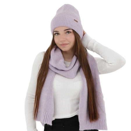 Czapka i szalik damski, zimowy komplet, fioletowy, z wełną merino, Seala-1