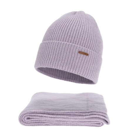 Czapka i szalik damski, zimowy komplet, fioletowy, z wełną merino, Seala-2