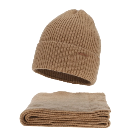Czapka i szalik damski, zimowy komplet, camel, z wełną merino, Seala-2