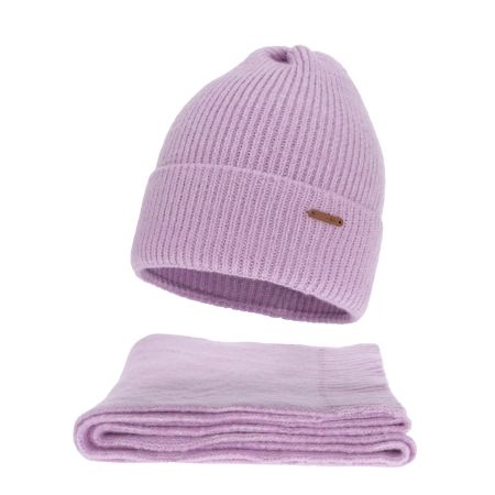 Czapka i szalik damski, zimowy komplet, fioletowy, z wełną merino, Seala-2