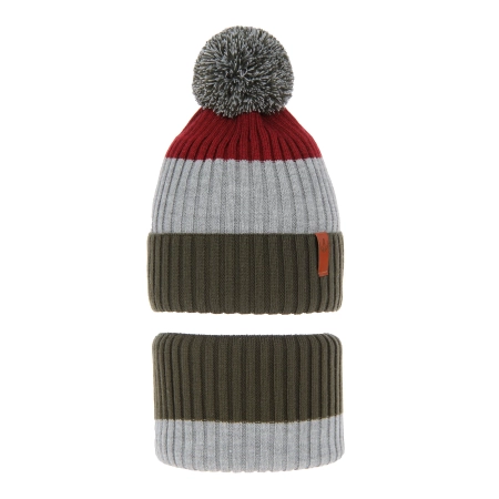 Czapka i komin dla chłopca zimowy komplet, khaki, z pomponem Karson-2