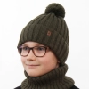 Czapka i komin dla chłopca zimowy komplet, khaki, z pomponem Wiliam-1