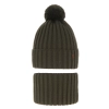Czapka i komin dla chłopca zimowy komplet, khaki, z pomponem Wiliam-2