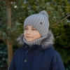 Czapka i komin dla chłopca zimowy komplet, khaki, z pomponem Wiliam-3