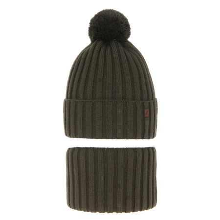 Czapka i komin dla chłopca zimowy komplet, khaki, z pomponem Wiliam-2