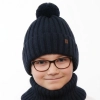 Czapka i komin dla chłopca zimowy komplet, granatowy, z pomponem Wiliam-1