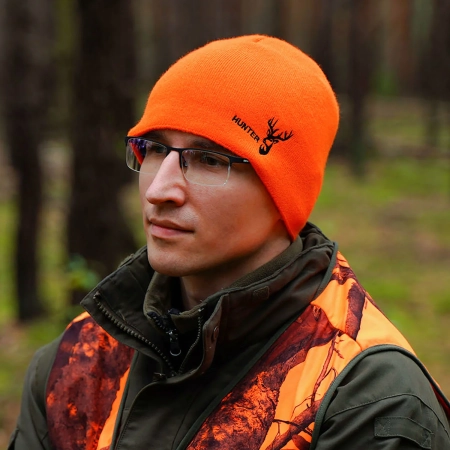 Czapka zimowa męska, pomarańczowa, myśliwska Hunter-4