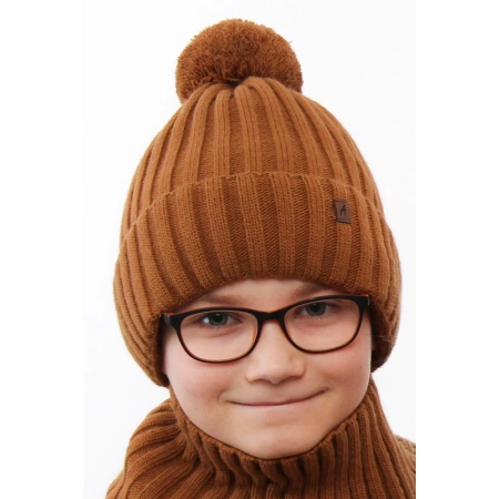 Czapka i komin dla chłopca zimowy komplet, musztardowy, z pomponem Wiliam-8