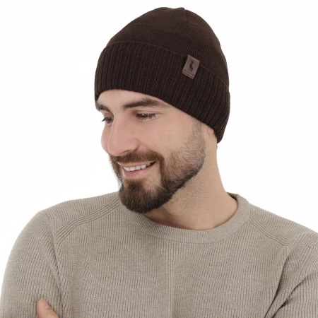 Czapka zimowa męska, brązowa, z wełną merino Hogan-3