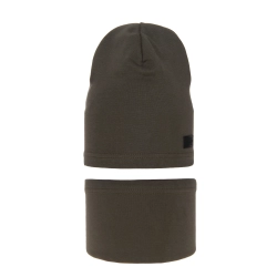 Czapka i komin dla chłopca jesienny, wiosenny komplet, khaki, bawełniany Frizi-1
