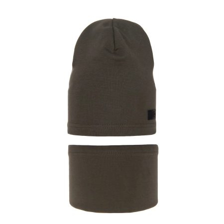Czapka i komin dla chłopca jesienny, wiosenny komplet, khaki, bawełniany Frizi-1