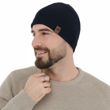 Czapka zimowa męska, granatowa, z wełną merino Bird-3