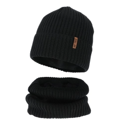 Czapka i komin podszyty bawełną dla chłopca zimowy komplet, czarny, z wełną merino, Colton-1