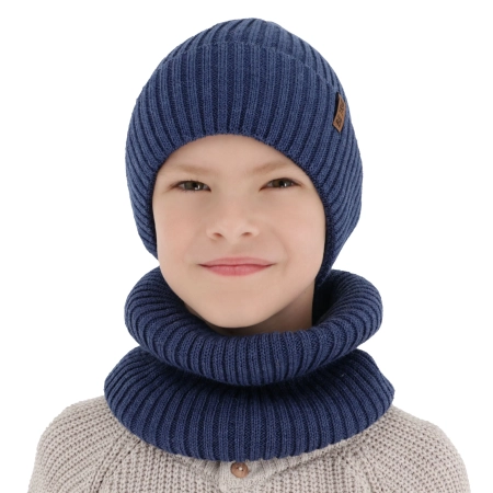 Czapka i komin podszyty bawełną dla chłopca zimowy komplet, niebieski, z wełną merino, Colton-1