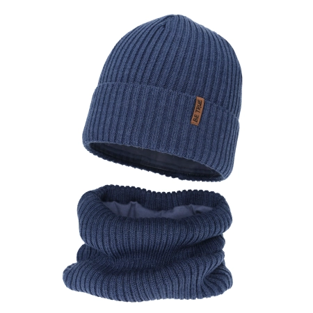 Czapka i komin podszyty bawełną dla chłopca zimowy komplet, niebieski, z wełną merino, Colton-2