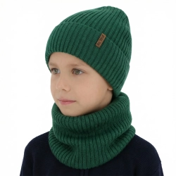 Czapka i komin podszyty bawełną dla chłopca zimowy komplet, zielony, z wełną merino, Colton-1