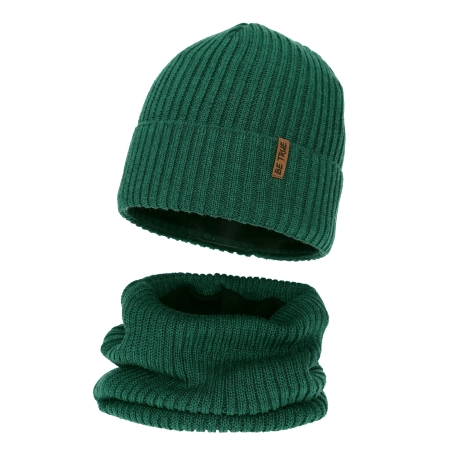 Czapka i komin podszyty bawełną dla chłopca zimowy komplet, zielony, z wełną merino, Colton-2