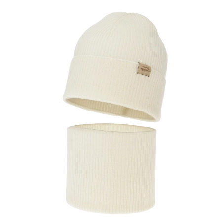 Czapka i komin dla dziewczynki jesienny, wiosenny komplet, kremowy, 100% wełniany merino Magenta-2