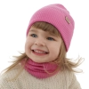 Czapka i komin dla dziewczynki jesienny, wiosenny komplet, różowy, 100% wełniany merino Magenta-1
