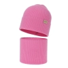 Czapka i komin dla dziewczynki jesienny, wiosenny komplet, różowy, 100% wełniany merino Magenta-2