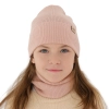 Czapka i komin dla dziewczynki jesienny, wiosenny komplet, różowy, 100% wełniany merino Magenta-8